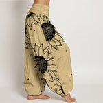 Buddha Stones Pure Cotton Sunflower Bloom Pattern Women's Elastic Waist Harem Pants