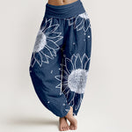 Buddha Stones Pure Cotton Sunflower Bloom Pattern Women's Elastic Waist Harem Pants