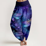 Buddha Stones Cotton Dreamy Dragonfly Flower Pattern Women's Elastic Waist Harem Pants
