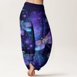 Buddha Stones Cotton Dreamy Dragonfly Flower Pattern Women's Elastic Waist Harem Pants