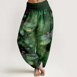 Buddha Stones Cotton Dreamy Dragonfly Flower Pattern Women's Elastic Waist Harem Pants