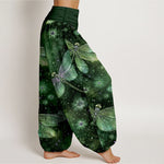 Buddha Stones Cotton Dreamy Dragonfly Flower Pattern Women's Elastic Waist Harem Pants