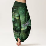 Buddha Stones Cotton Dreamy Dragonfly Flower Pattern Women's Elastic Waist Harem Pants