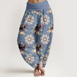 Buddha Stones Pure Cotton Horse, Lotus And Mandala Pattern Women's Elastic Waist Harem Pants