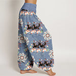 Buddha Stones Pure Cotton Horse, Lotus And Mandala Pattern Women's Elastic Waist Harem Pants