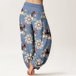 Buddha Stones Pure Cotton Horse, Lotus And Mandala Pattern Women's Elastic Waist Harem Pants