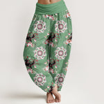 Buddha Stones Pure Cotton Horse, Lotus And Mandala Pattern Women's Elastic Waist Harem Pants