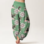 Buddha Stones Pure Cotton Horse, Lotus And Mandala Pattern Women's Elastic Waist Harem Pants