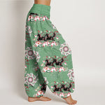 Buddha Stones Pure Cotton Horse, Lotus And Mandala Pattern Women's Elastic Waist Harem Pants