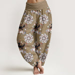 Buddha Stones Pure Cotton Horse, Lotus And Mandala Pattern Women's Elastic Waist Harem Pants