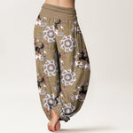 Buddha Stones Pure Cotton Horse, Lotus And Mandala Pattern Women's Elastic Waist Harem Pants