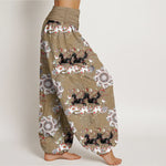 Buddha Stones Pure Cotton Horse, Lotus And Mandala Pattern Women's Elastic Waist Harem Pants
