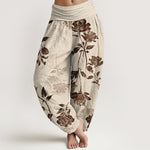 Buddha Stones Cotton Vintage Rose Pattern Women's Elastic Waist Harem Pants