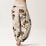 Buddha Stones Cotton Vintage Rose Pattern Women's Elastic Waist Harem Pants