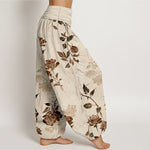 Buddha Stones Cotton Vintage Rose Pattern Women's Elastic Waist Harem Pants