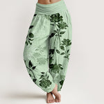Buddha Stones Cotton Vintage Rose Pattern Women's Elastic Waist Harem Pants