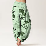 Buddha Stones Cotton Vintage Rose Pattern Women's Elastic Waist Harem Pants