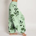 Buddha Stones Cotton Vintage Rose Pattern Women's Elastic Waist Harem Pants