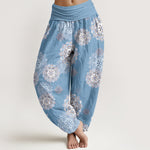 Buddha Stones Pure Cotton Various Mandala Floral Pattern Women's Elastic Waist Harem Pants
