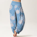 Buddha Stones Pure Cotton Various Mandala Floral Pattern Women's Elastic Waist Harem Pants
