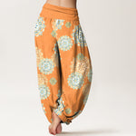 Buddha Stones Pure Cotton Various Mandala Floral Pattern Women's Elastic Waist Harem Pants