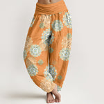 Buddha Stones Pure Cotton Various Mandala Floral Pattern Women's Elastic Waist Harem Pants