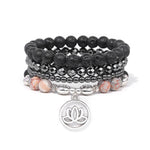 Buddha Stones 4pcs Lava Rock Lotus New Beginning Bracelet