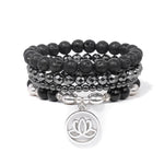 Buddha Stones 4pcs Lava Rock Lotus New Beginning Bracelet