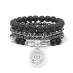 Buddha Stones 4pcs Lava Rock Lotus New Beginning Bracelet