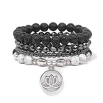 Buddha Stones 4pcs Lava Rock Lotus New Beginning Bracelet