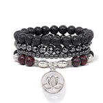 Buddha Stones 4pcs Lava Rock Lotus New Beginning Bracelet