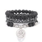Buddha Stones 4pcs Lava Rock Lotus New Beginning Bracelet
