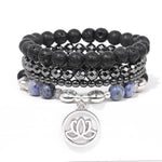 Buddha Stones 4pcs Lava Rock Lotus New Beginning Bracelet