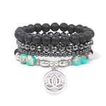 Buddha Stones 4pcs Lava Rock Lotus New Beginning Bracelet