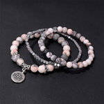 Buddha Stones 3pcs Zebra Jasper Lotus Enlightenment Beaded Bracelet