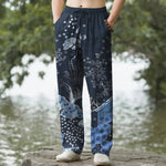 Buddha Stones Cotton White Floral Cloud Pattern Men's Tapered Pants With Pockets