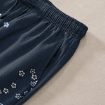 Buddha Stones Cotton White Floral Cloud Pattern Men's Tapered Pants With Pockets