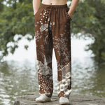 Buddha Stones Cotton White Floral Cloud Pattern Men's Tapered Pants With Pockets