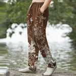 Buddha Stones Cotton White Floral Cloud Pattern Men's Tapered Pants With Pockets