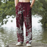 Buddha Stones Cotton White Floral Cloud Pattern Men's Tapered Pants With Pockets