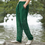 Buddha Stones Cotton Subtle Dragon Pattern Men's Tapered Pants With Pockets