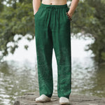 Buddha Stones Cotton Subtle Dragon Pattern Men's Tapered Pants With Pockets