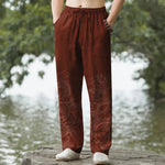 Buddha Stones Cotton Subtle Dragon Pattern Men's Tapered Pants With Pockets