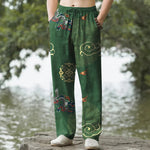Buddha Stones Cotton Auspicious Cloud Dragon Pattern Men's Tapered Pants With Pockets