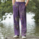 Buddha Stones Cotton Auspicious Cloud Dragon Pattern Men's Tapered Pants With Pockets