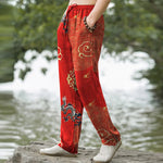 Buddha Stones Cotton Auspicious Cloud Dragon Pattern Men's Tapered Pants With Pockets
