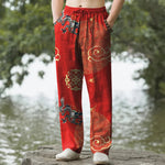 Buddha Stones Cotton Auspicious Cloud Dragon Pattern Men's Tapered Pants With Pockets