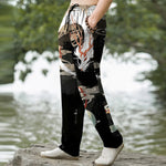 Buddha Stones Cotton White Dragon Cloud Pattern Men's Tapered Pants With Pockets