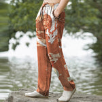 Buddha Stones Cotton White Dragon Cloud Pattern Men's Tapered Pants With Pockets
