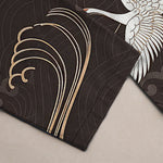 Buddha Stones Cotton White Crane Gold Wave Pattern Men's Tapered Pants With Pockets